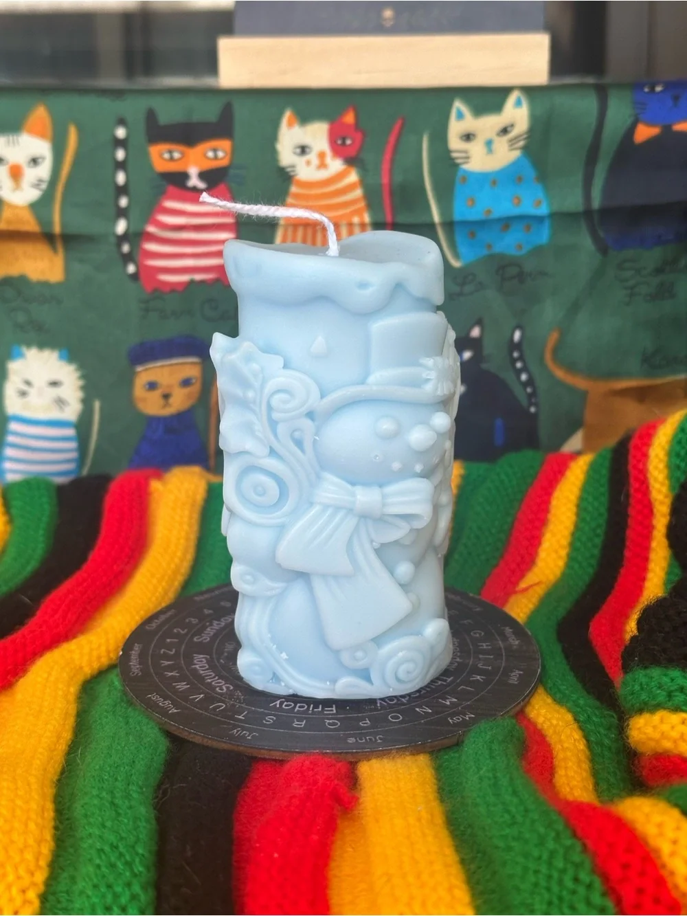 Pale Blue Snowman Candle